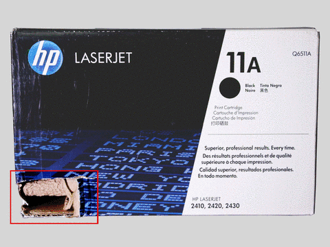 Example of C-condition (bad) toner packaging