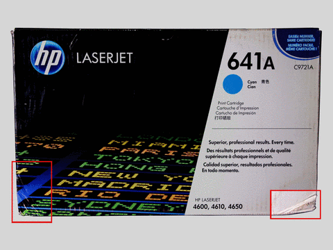 Example of B-condition (good) toner packaging